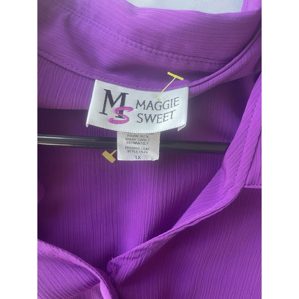Maggie Sweet Womens 1X Purple 3/4 Sleeve Button Front Blouse Plus Size USA - Picture 4 of 12